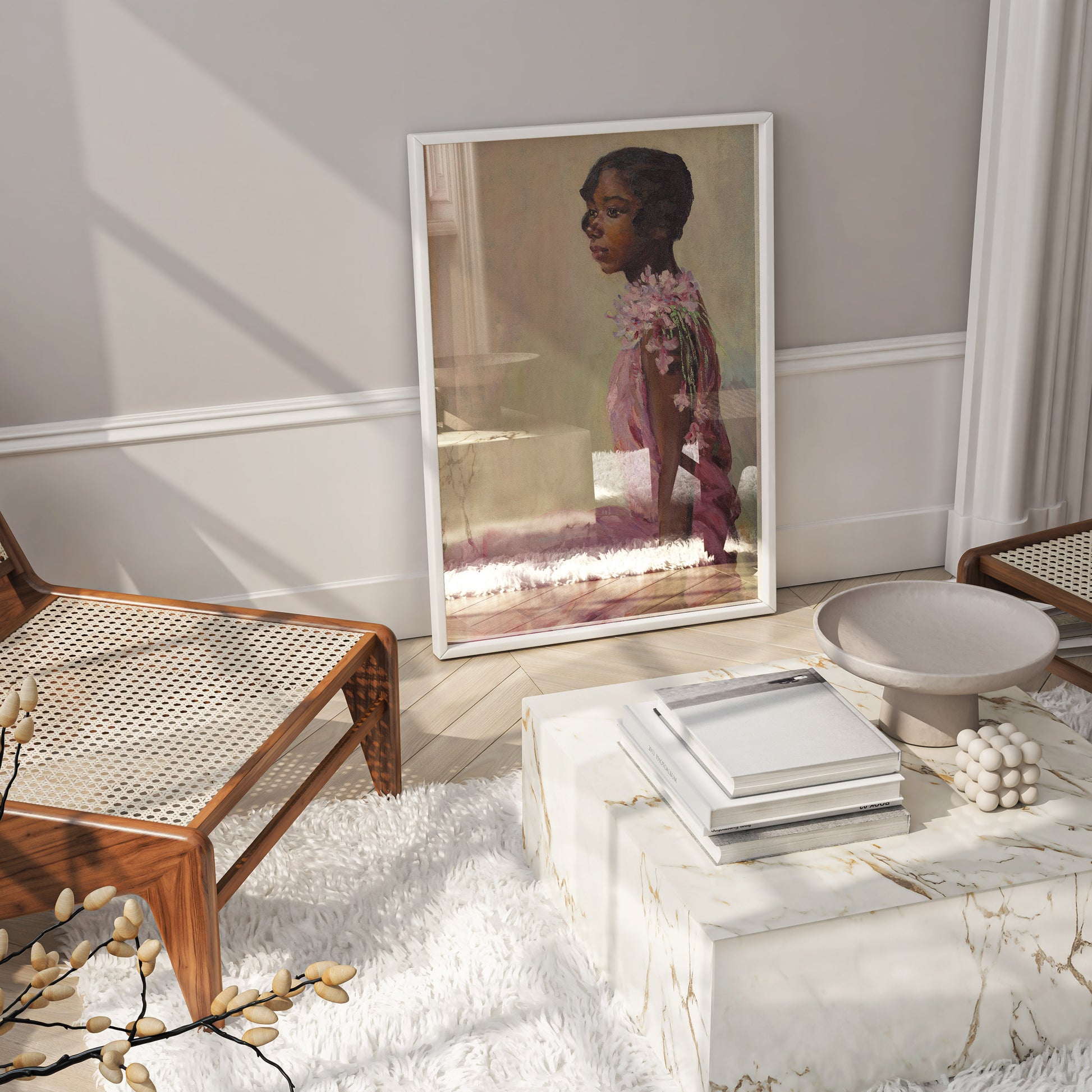 Museum-quality art print of Girl in a Pink Dress by Laura Wheeler Waring, perfect for home decor and art collectors