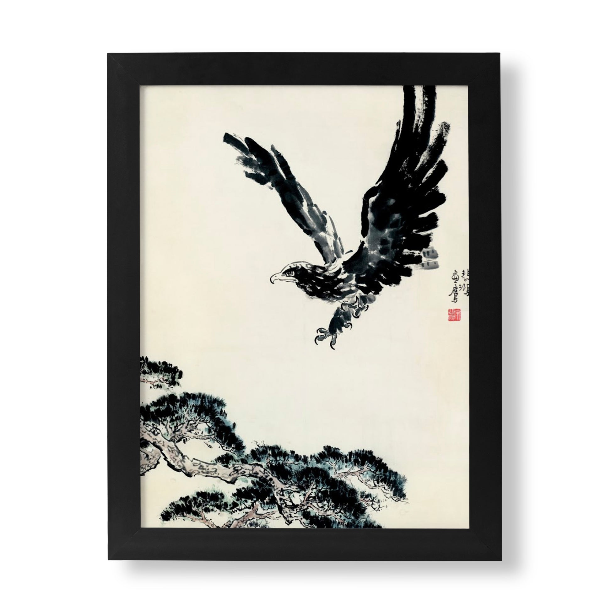 Giclée fine art print of Xu Beihong's iconic Chinese painting, "The Pine and the Eagle".